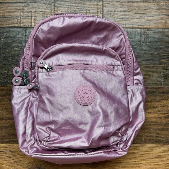 Kipling Live.Light Metallic Mauve Nylon Backpack Small City Pack Women’s Bag - Picture 1 of 11